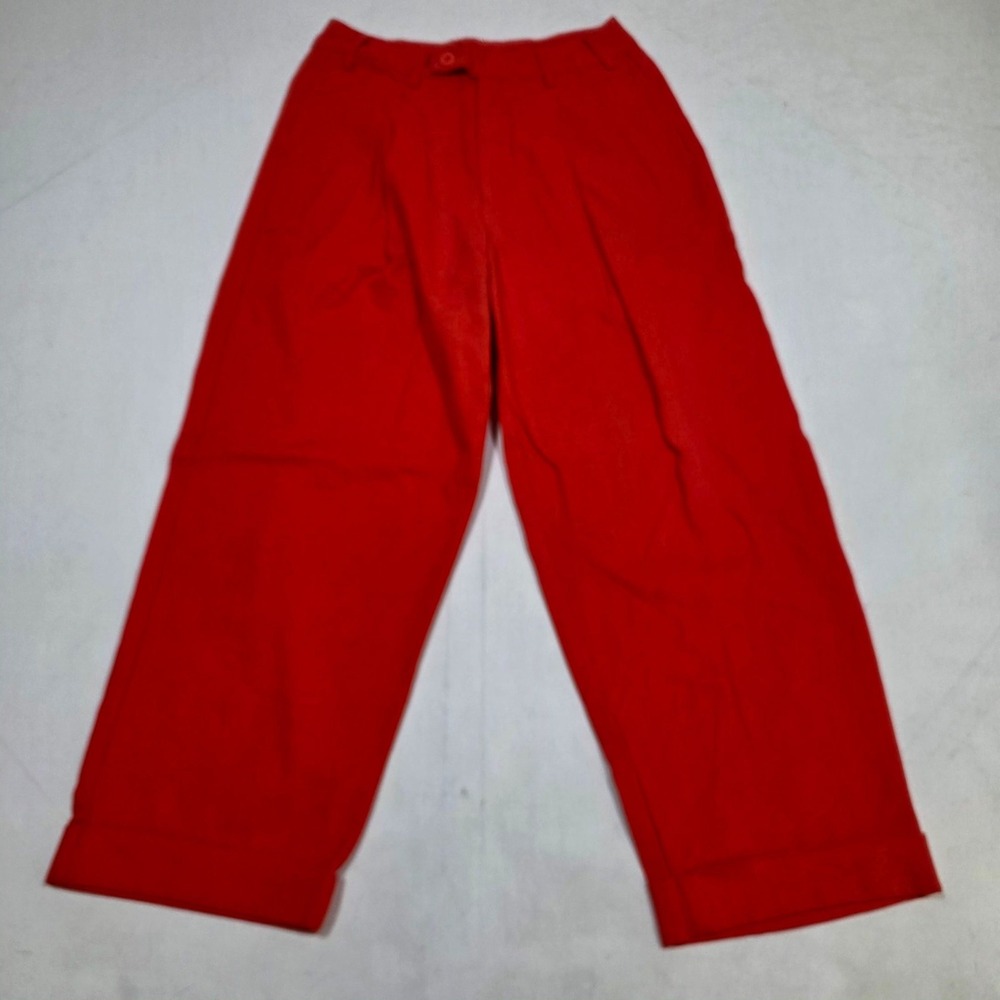 Free People Trousers Womens 8 Red Pleated Straight Leg Cuffed High Waist Pants
